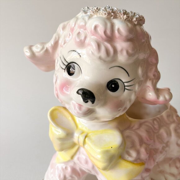 Vintage Cute Lamb Planter Pink Ceramic Figurine Nursery Decor 1961 Japan - Picture 13 of 16